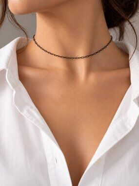 Mini Black Paperclip Choker — Minimalist Stainless Steel Necklace